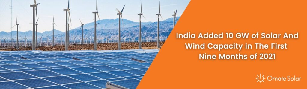 India added 10 GW of solar and wind capacity in the first nine months of 2021