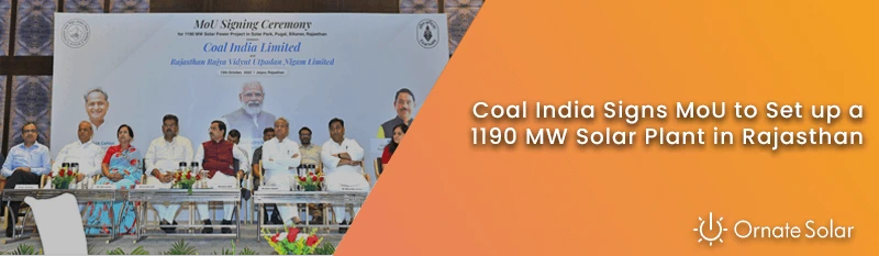 Coal India Signs MoU to Set up a 1190 MW Solar Plant in Rajasthan