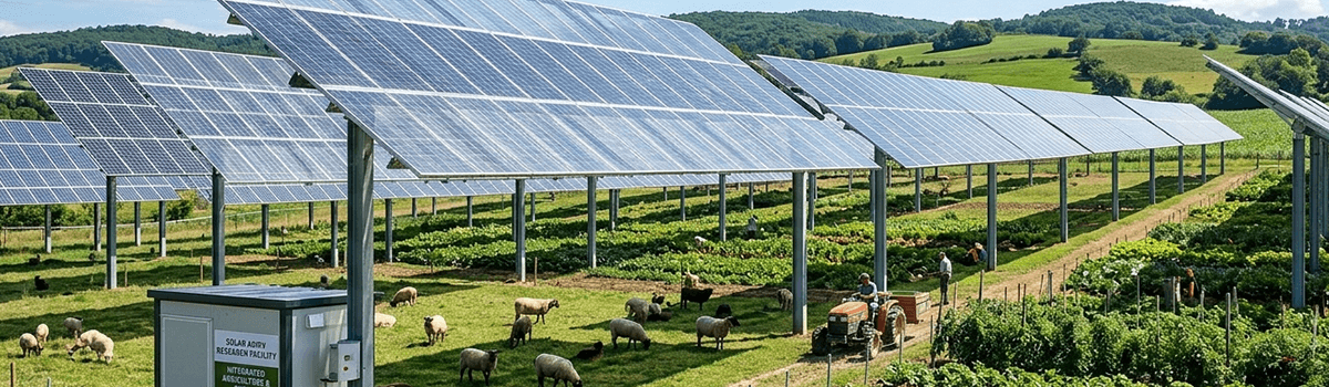 Agrivoltaic solar panels installed above agricultural farmland in Telangana